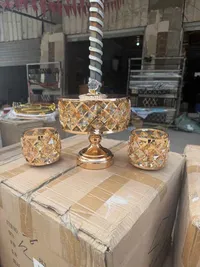 طقم تقديم ضيافة كريستالي ذهبي