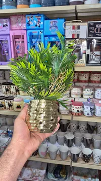نبات صناعي في أصيص ذهبي
