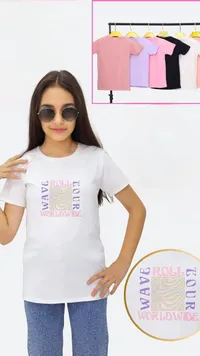 تيشيرت بناتي بطبعة ويف رول تور