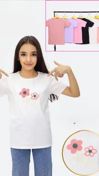 تيشيرت بناتي قطني بطبعة زهور