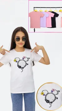 تيشيرت بناتي بطبعة ميكي ماوس والزهور