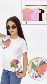 تيشيرت بناتي صيفي بطبعة زهور بارزة