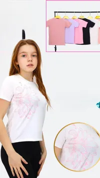 تيشيرت بناتي صيفي سادة مع رسمة زهور