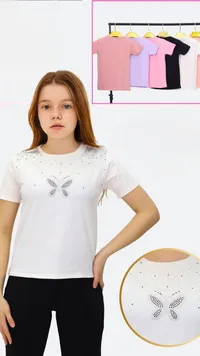 تيشيرت بناتي صيفي مزين بالفراشة