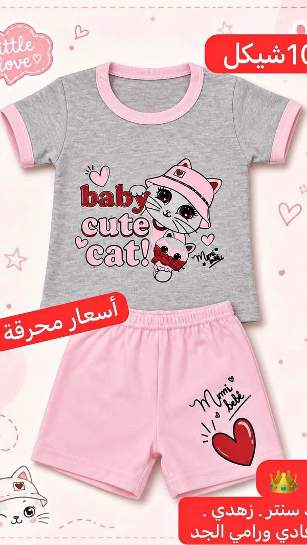 طقم ملابس صيفي للأطفال - ميمي بيبي (Mimi Bebe) - ملابس أطفال - سوق غزة