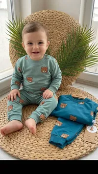 طقم ملابس أطفال قطني بطبعة الدب - سومي بيبي (Summe Baby)