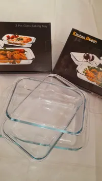 طقم صواني خبز زجاجية 3 قطع - كيتشن كوين (Kitchen Queen)