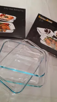 طقم صواني خبز زجاجية 3 قطع - كيتشن كوين (Kitchen Queen)