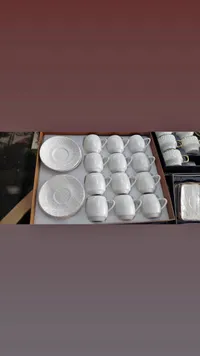 طقم فناجين قهوة بورسلين أبيض