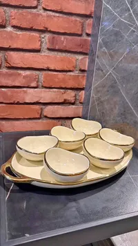 طقم تقديم سيراميك مع صينية - 6 قطع