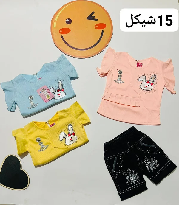 طقم ملابس صيفي للأطفال - تصميم الأرنب - مستلزمات أطفال - سوق غزة