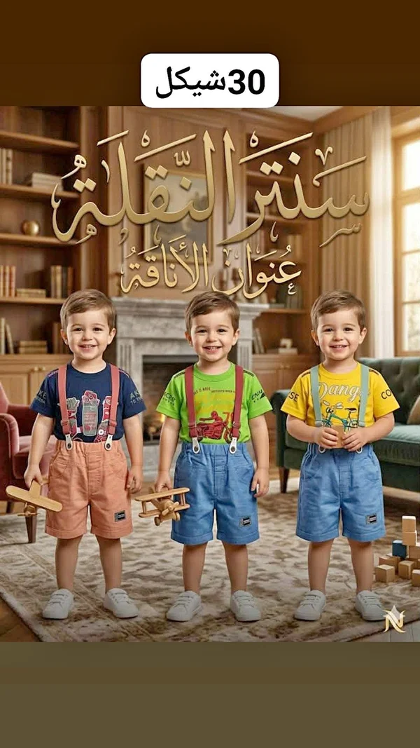 طقم ملابس أطفال صيفي مع حمالات - سنتر النقلة - ملابس أطفال - سوق غزة