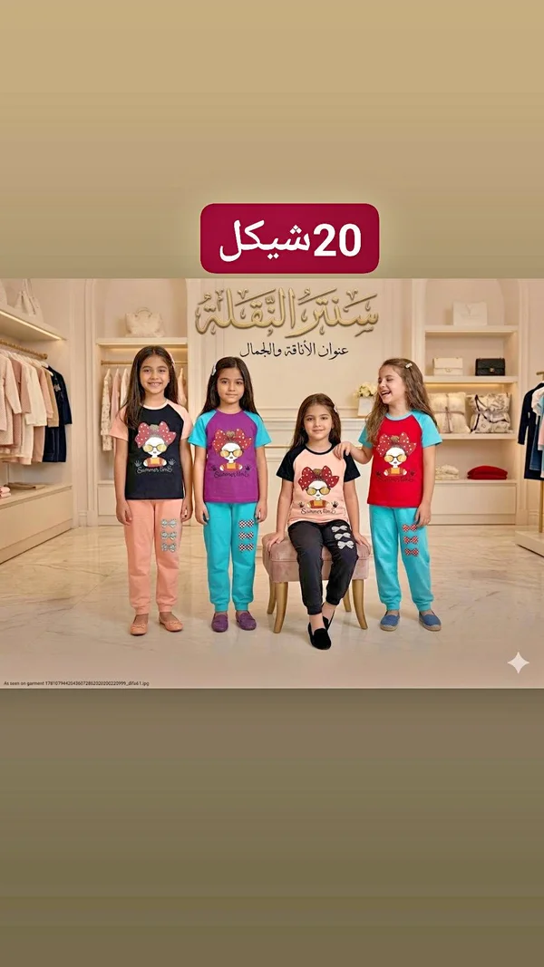 طقم ملابس صيفي للبنات - سنتر القبلة - ملابس أطفال - سوق غزة