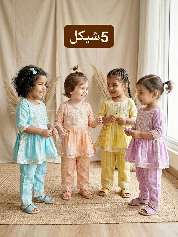 طقم ملابس صيفي للأطفال - تشكيلة ألوان - ملابس أطفال - سوق غزة