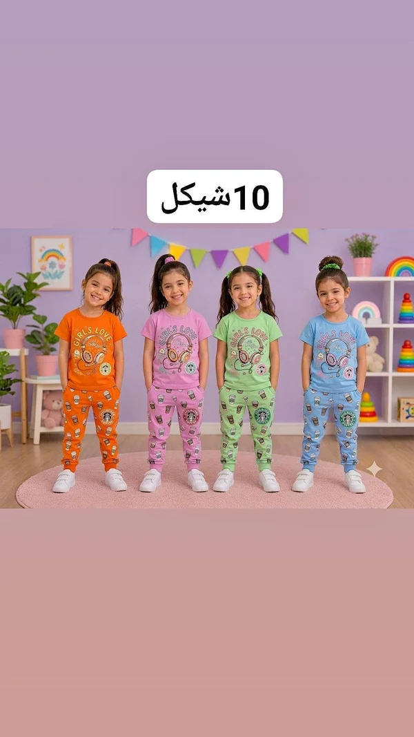 طقم ملابس صيفي للبنات - جيرلز لوف - ملابس أطفال - سوق غزة