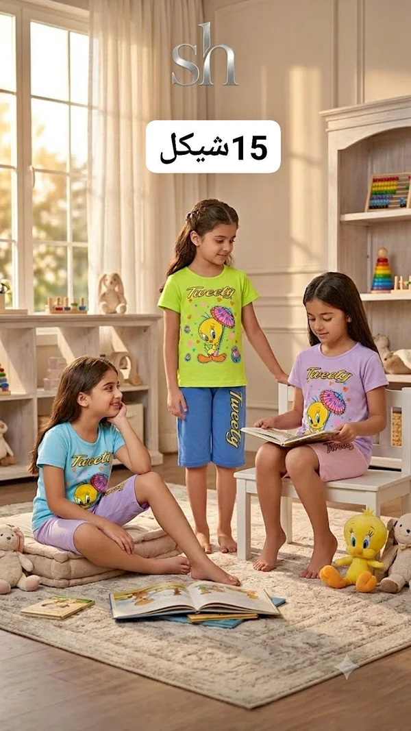 طقم ملابس أطفال صيفي بتصميم تويتي (Tweety) - ملابس أطفال - سوق غزة