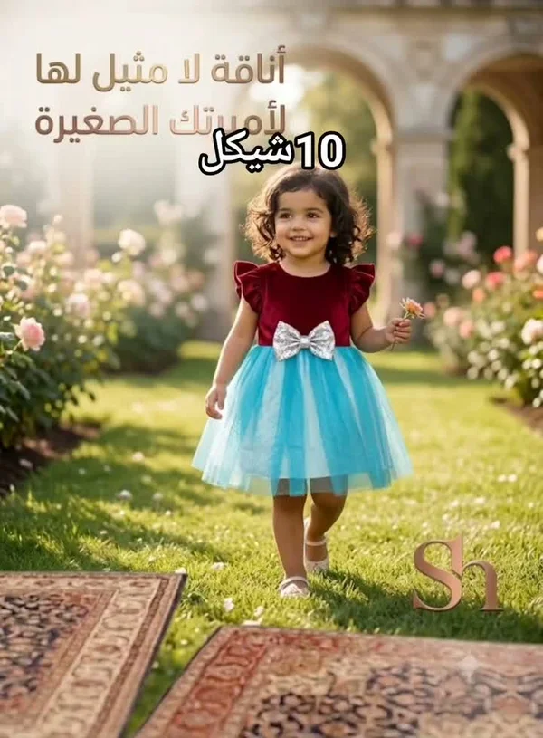 فستان أميرة مخملي بفيونكة لامعة - ملابس أطفال - سوق غزة