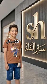 طقم ملابس أطفال (تيشيرت وشورت جينز)