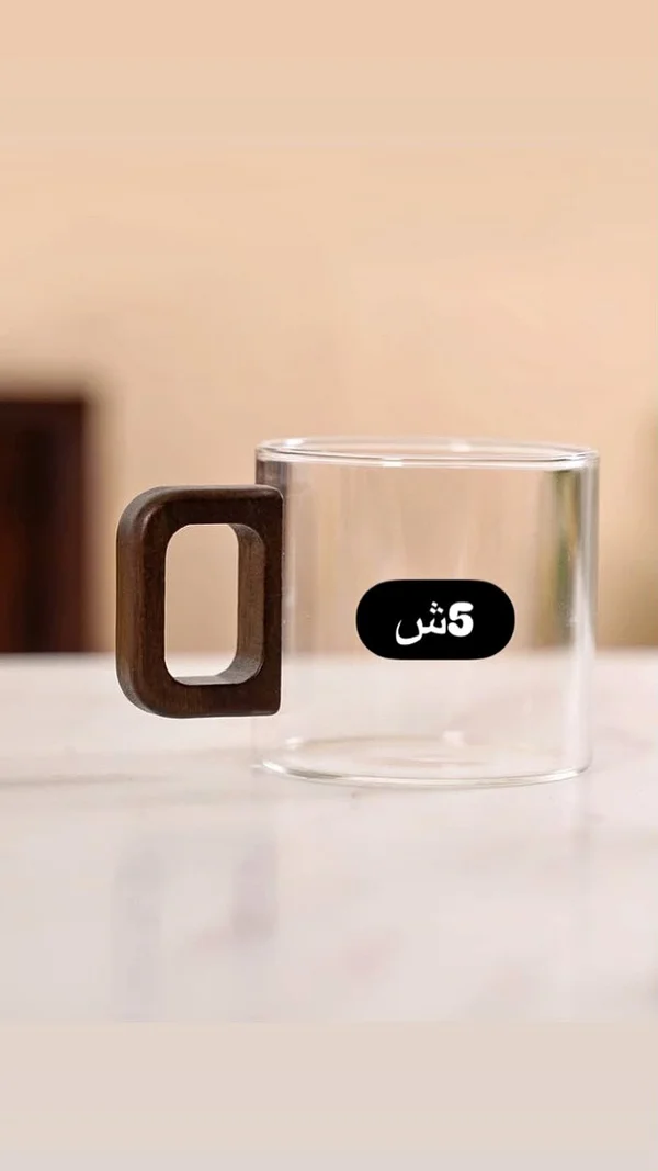 كوب زجاجي بمقبض خشبي - أدوات منزلية - سوق غزة