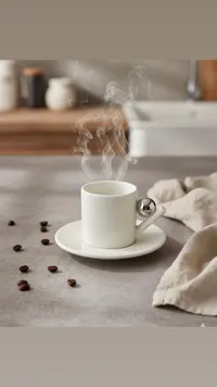 فنجان قهوة سيراميك أبيض مع صحن