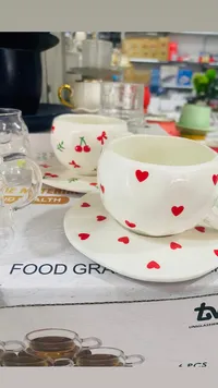 طقم فناجين قهوة سيراميك بتصميم قلوب