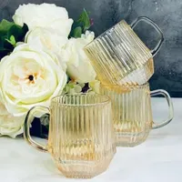أكواب زجاجية بتصميم مضلع - طقم 3 قطع
