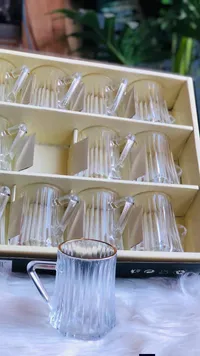 طقم كاسات شاي زجاجية مضلعة