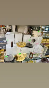 مج زجاجي بمقبض خشبي - سوق غزة
