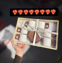 طقم فناجين قهوة سيراميك مع مقابض خشبية