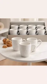 طقم أكواب قهوة وشاي سيراميك أبيض