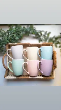 طقم أكواب سيراميك ملونة بتصميم مضلع