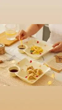 صحن تقديم سيراميك مقسم مع وعاء صوص
