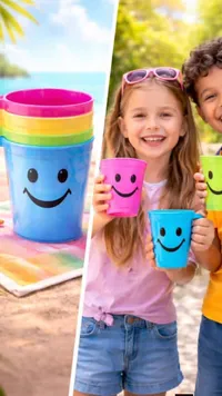 أكواب بلاستيكية ملونة بتصميم وجه مبتسم