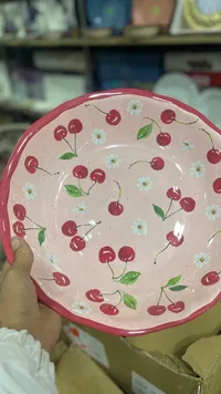 صحن تقديم سيراميك بنقشة الكرز والزهور