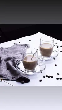 طقم أكواب قهوة زجاجية مع أطباق
