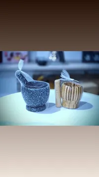 طقم هاون يدوي للثوم والتوابل - خشب وحجر