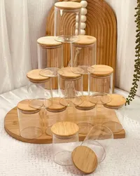 طقم مرطبانات زجاجية بغطاء خشبي