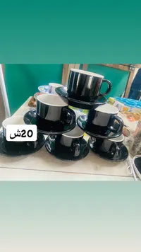 طقم فناجين قهوة أسود مع أطباق - سوق غزة