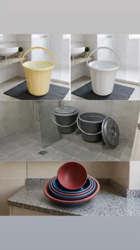 مجموعة أوعية ودلاء بلاستيكية منزلية