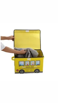 صندوق تنظيم ألعاب وملابس بتصميم حافلة مدرسية