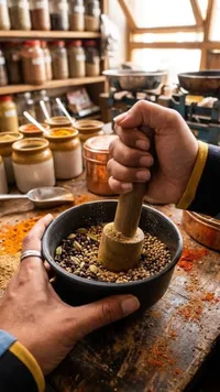 هاون خشبي يدوي لطحن التوابل