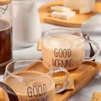 طقم أكواب زجاجية بتصميم صباح الخير