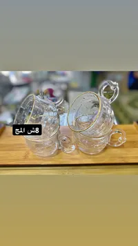 أكواب زجاجية مزخرفة بحافة ذهبية - سوق غزة