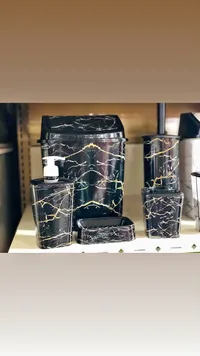 طقم إكسسوارات حمام رخامي أسود 5 قطع