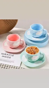 طقم أكواب وصحون بتصميم سحاب