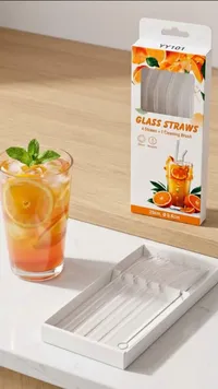 شفاطات زجاجية - 4 شفاطات + فرشاة تنظيف (Glass Straws)