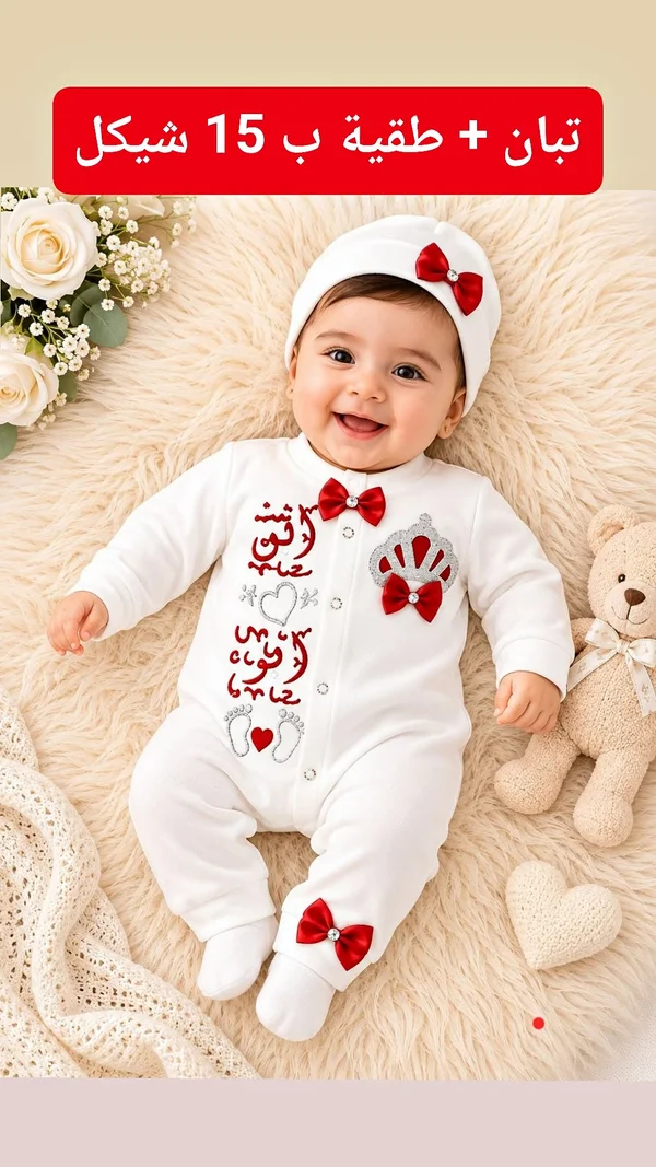 طقم تبان وطاقية للمواليد بتصميم التاج - مواليد - سوق غزة