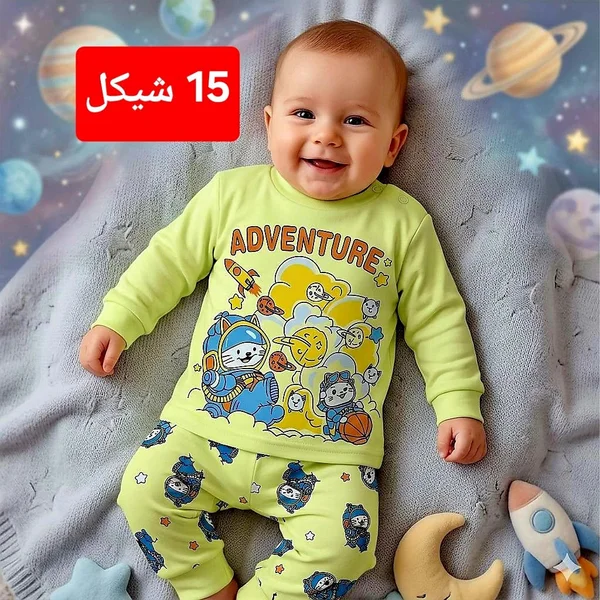 طقم ملابس مواليد قطني - مغامرة الفضاء - مواليد - سوق غزة