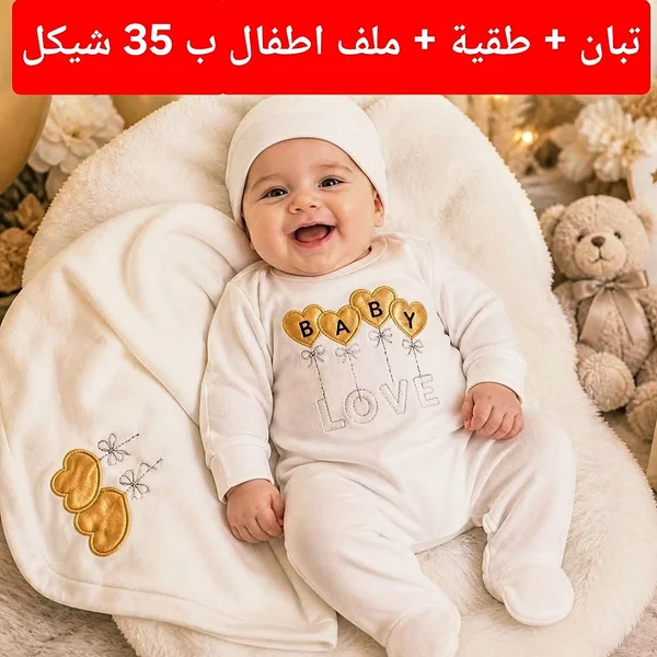 طقم ملابس مواليد متكامل - تبان وطاقية وملف - مواليد - سوق غزة
