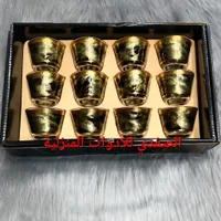 طقم أكواب شاي ذهبي فاخر 12 قطعة